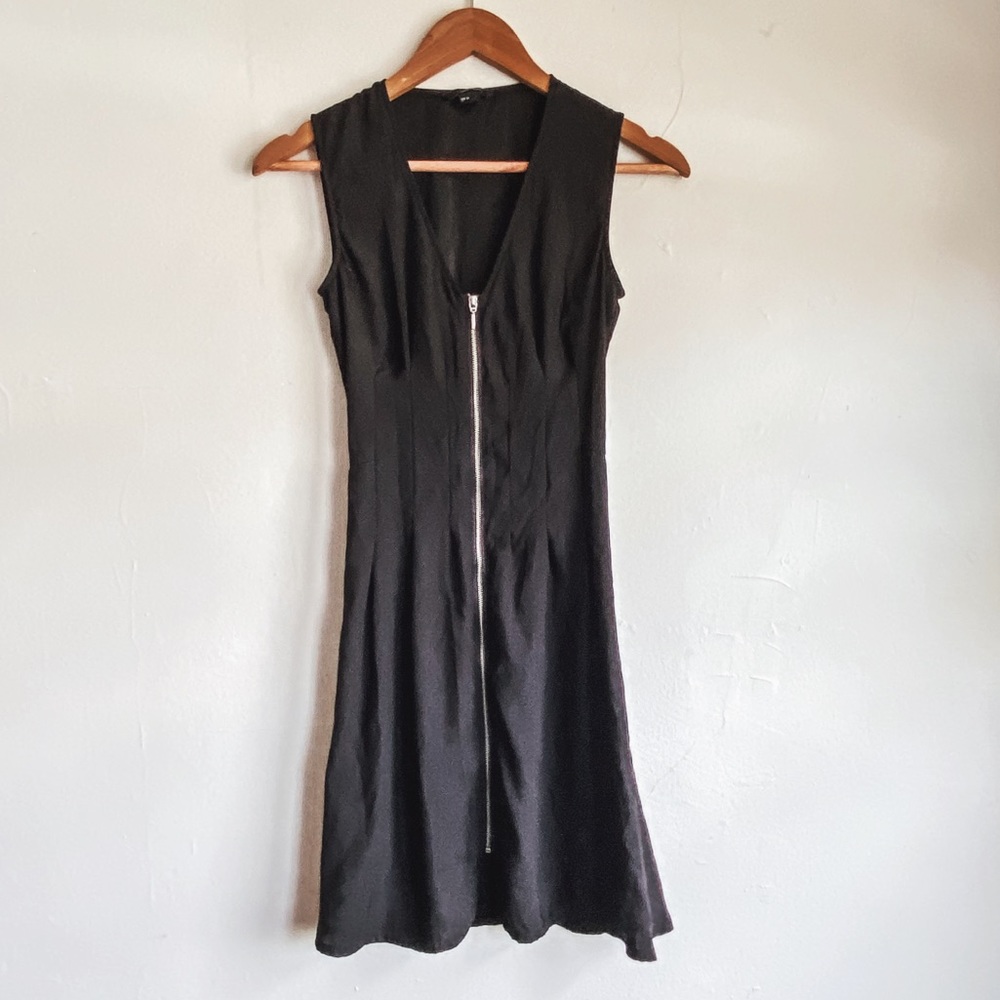 H&M black silky a-line dress w/ exposed zipper
